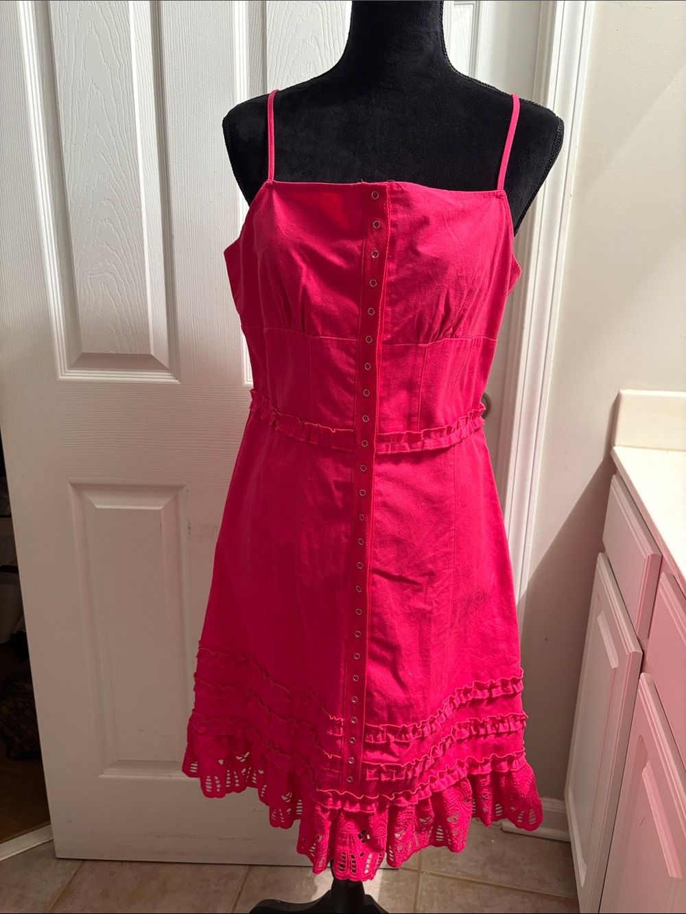 Betsey Johnson Hot Pink Eyelet Ruffle Sundress